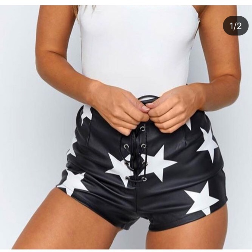 Black leather shorts with stars